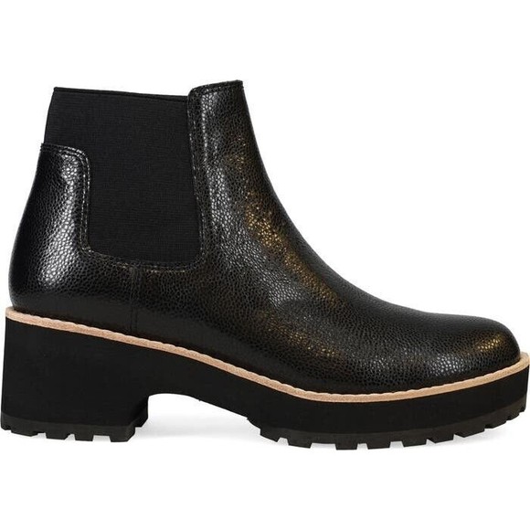 New Eileen Fisher Jessa Black Leather 9.5 M Women Chelsea Lugged Bootie Low Heel - Picture 3 of 8